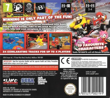 Sonic & Sega All-Stars Racing (Europe) (En,Fr,De,Es,It) box cover back